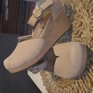 Papillo/Birkenstock Suede "Sand" Mary Janes, Cork Wedge Heels, Size 36. EUC.